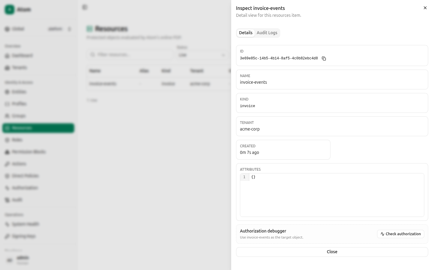 Resource inspect view with ID