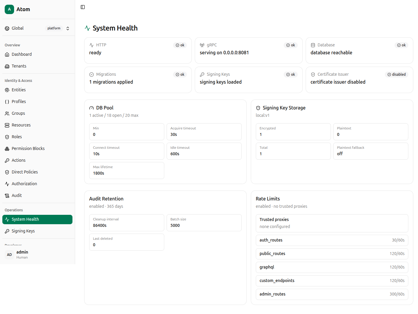 System Health page